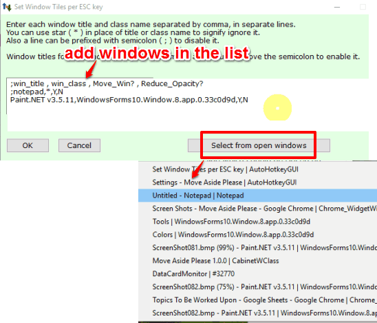 add windows in the list to move aside automatically
