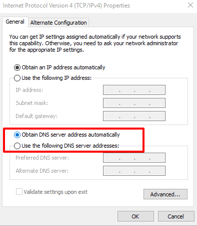 change DNS addresses on Windows 10