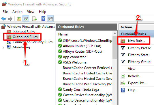 create a new rule in Outbound rules section
