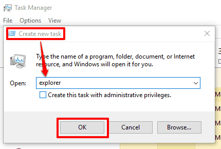 create new task using Task Manager to disable Exit Explorer