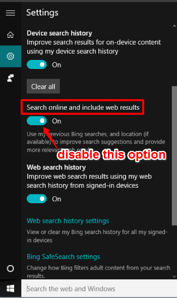disable Search online and include web results option