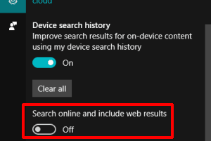 disable showing web results