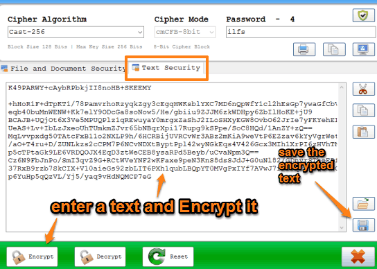 encrypt a text and save it