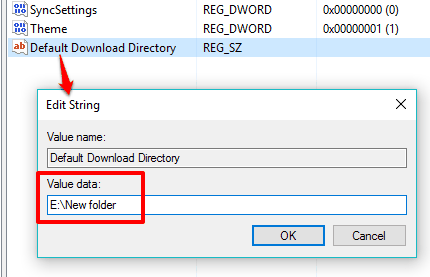 enter path of new download location in Value data