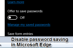 how to disable password saving in Edge