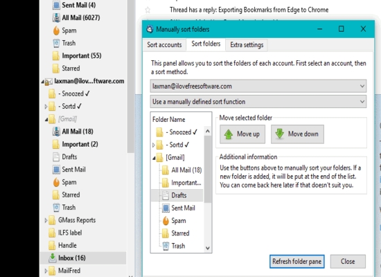 manually sort folders in Thunderbird