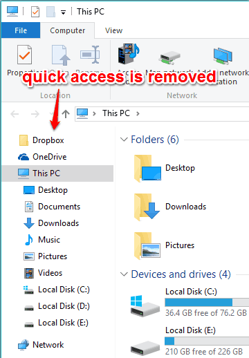 quick access removed