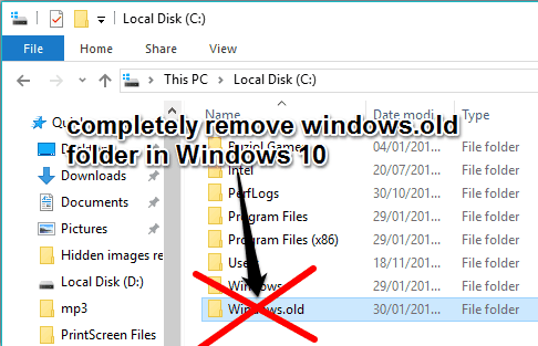 remove Windows.old folder in Windows 10