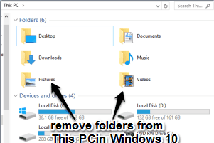 remove documents, music, and other folders from This PC in Windows 10