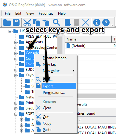 select multiple keys and export them