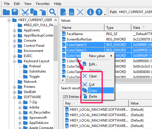 select multiple keys or values and cut or move them