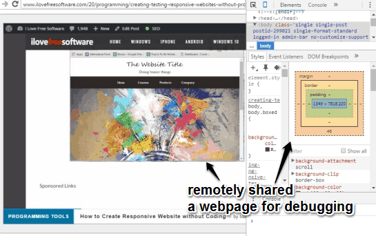 shared a webpage remotely using DevTools Remote