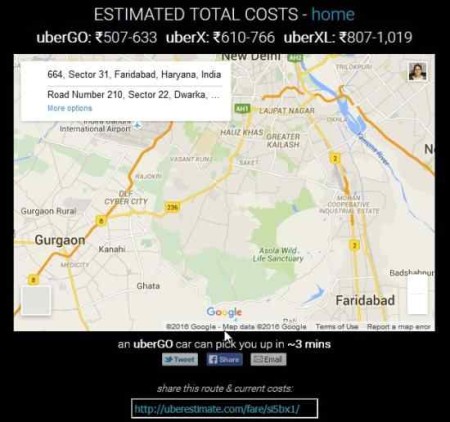uber estimate result