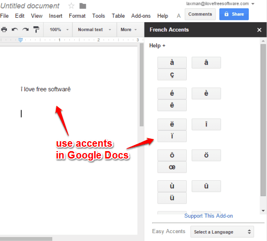 use accents in Google Docs