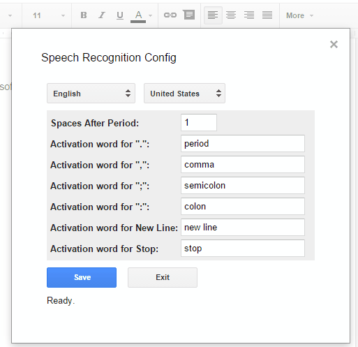 use default or add custom activation words for punctuation marks