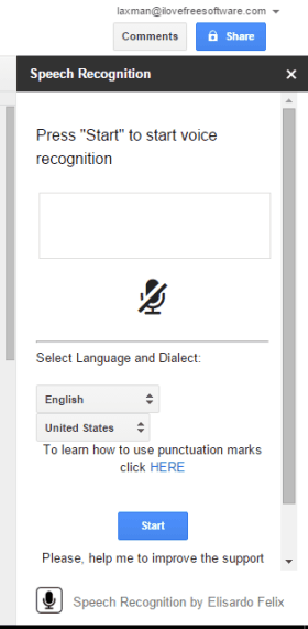 use start button to activate speech to text process