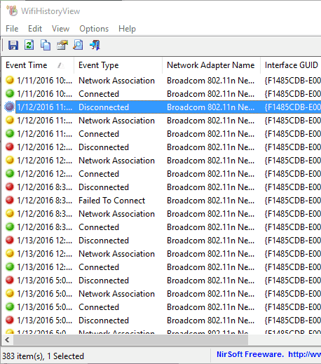 view the history of WiFi connections