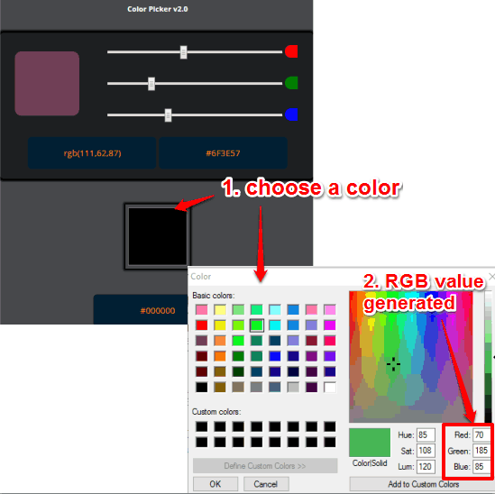 HEX and RGB Color Chrome extension pop up and color palette
