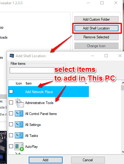 add Control Panel and other items to This PC in Windows 10