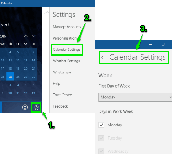 adjust Calendar settings
