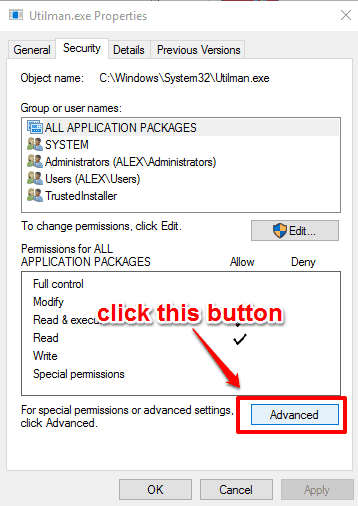 click advanced button