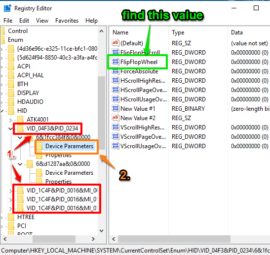 find FlipFlowWheel values under VID keys