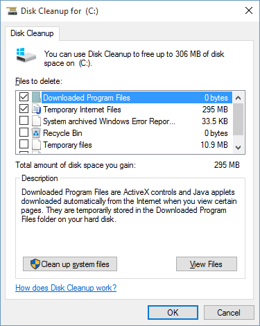 disk cleanup select files