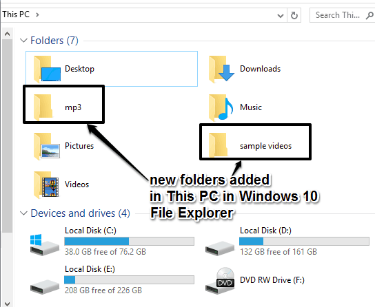 new folders added in This PC in Windows 10