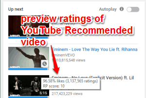 preview ratings of YouTube recommended video using Chrome extension