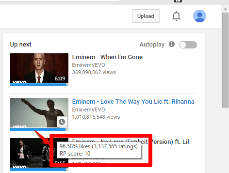 see ratings on YouTube recommended videos