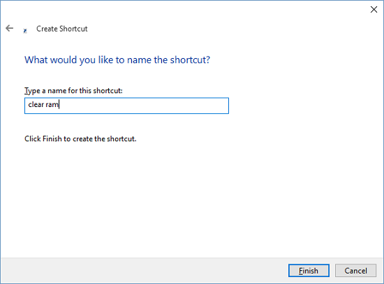 ram clear shortcut creation final step