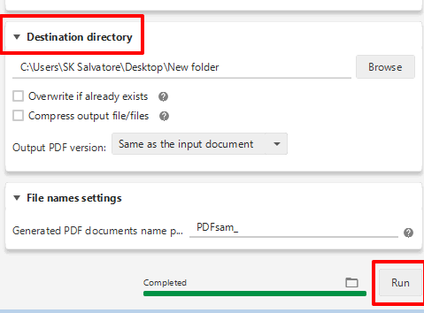 set destination directory and click Run