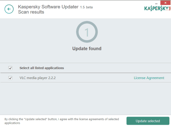 software update found by Kaspersky Software Updater