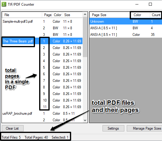 total PDF files and their pages