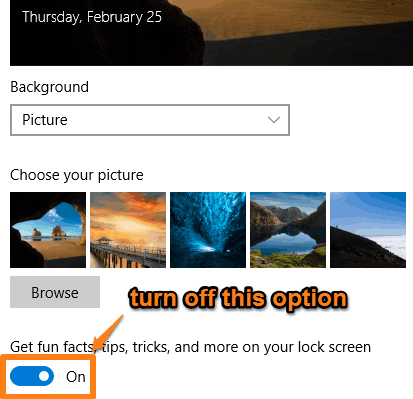 turn off Get fun facts option