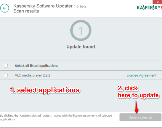 update the selected applications