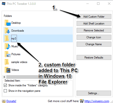 use Add Custom Folder button