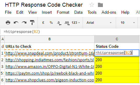 Check 404 Errors in Google Sheets