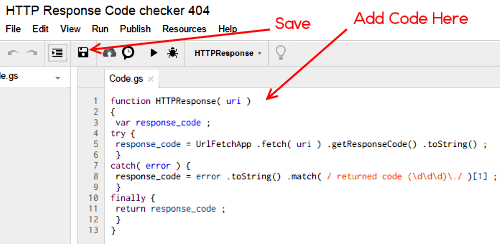 Google Sheets 404 Checker Code