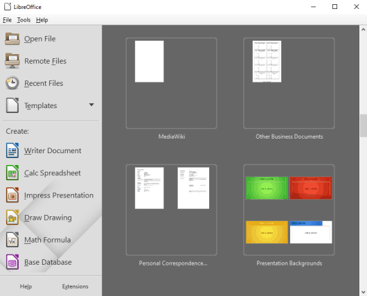 LibreOffice- main interface