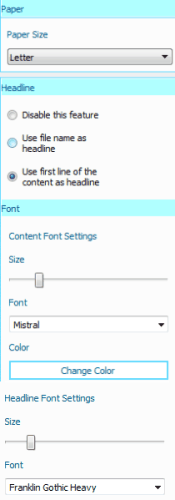 Text to PDF-options
