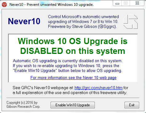 Windows 10 OS Upgrade disabled