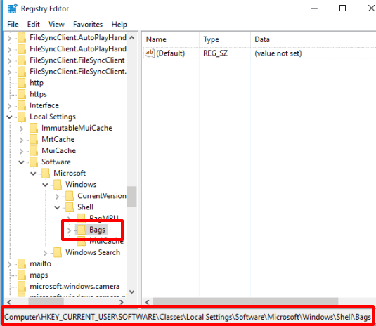 access Bags key in Registry editor