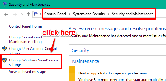 access change Windows SmartScreen settings option