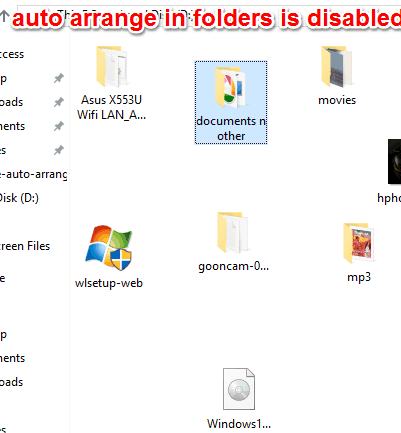 auto arrange in folders disabled