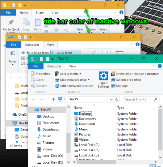 change title bar color of inactive windows in Windows 10