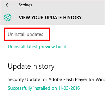 click Uninstall updates option