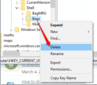 delete Bags key