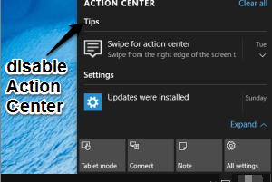 disable Action Center in Windows 10