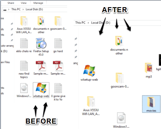 disable auto arrange in folders in Windows 10